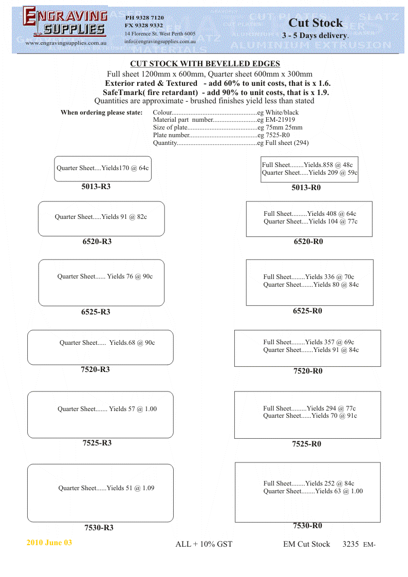 Cut stock, cut engraving material, cut labels, bevelled edges, tabs 3235